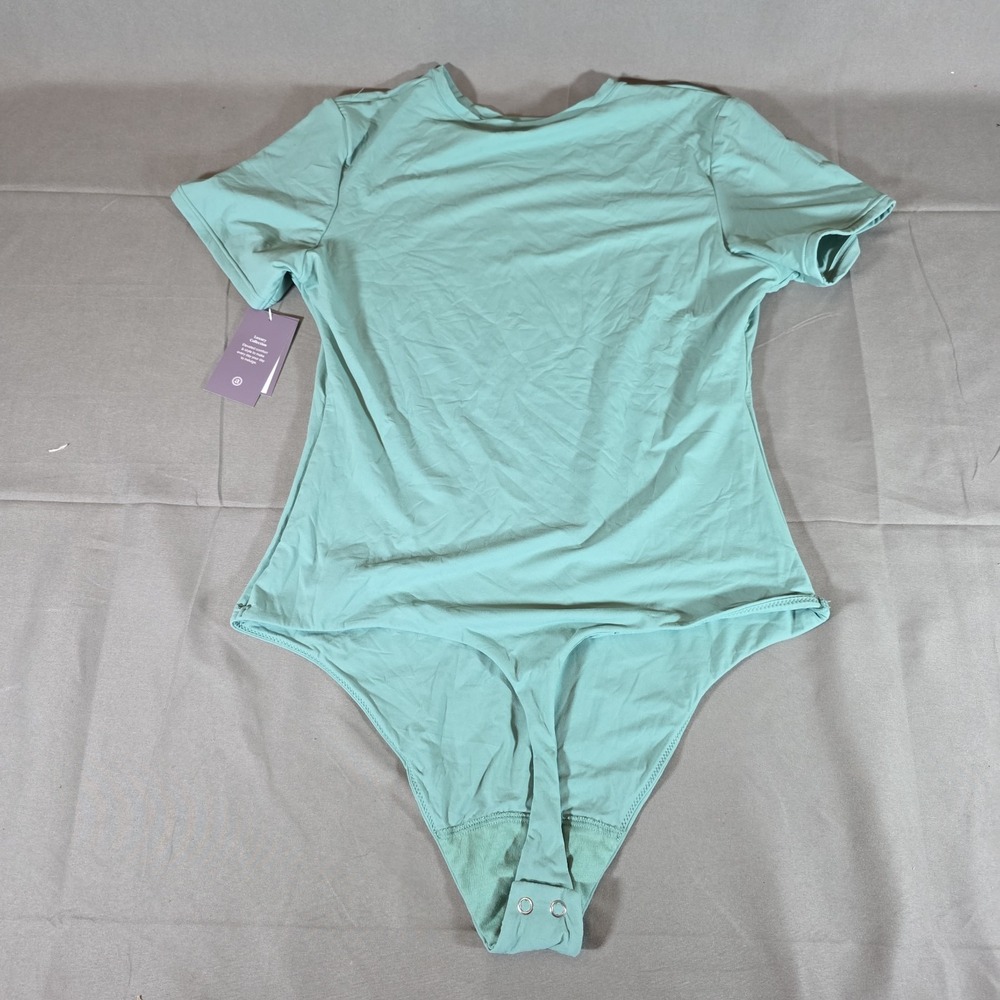 NEW Auden Women's 4-Way Stretch Short Sleeve Thong Bodysuit Size Large Green